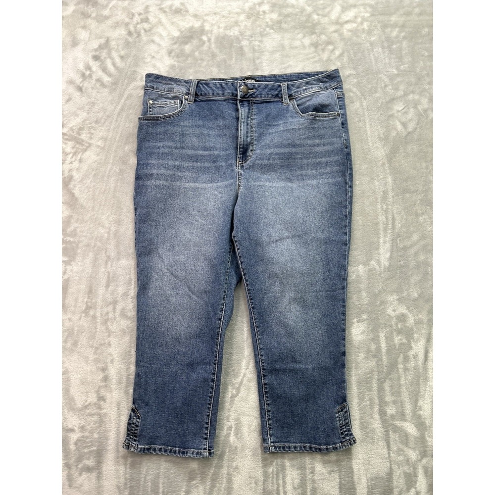 D. Jeans Womens Plus Sz 16 Blue Crop Capri Stretch Mid Rise Whiskered Split Cuff